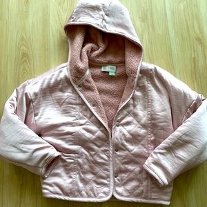 Size xxs blush pink Anthropologie cropped, snap-up, hoodie. Worn only once!